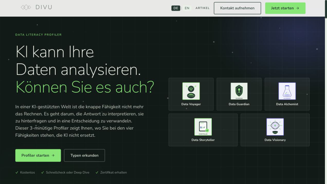 Deutsche Startseite des Data-Literacy-Profiler-MVPs
